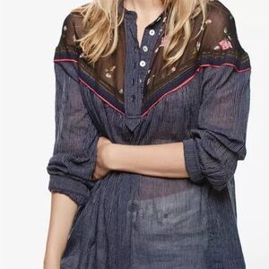 Free People Hearts And Colors Tunic Blouse Stripe Floral - Size S